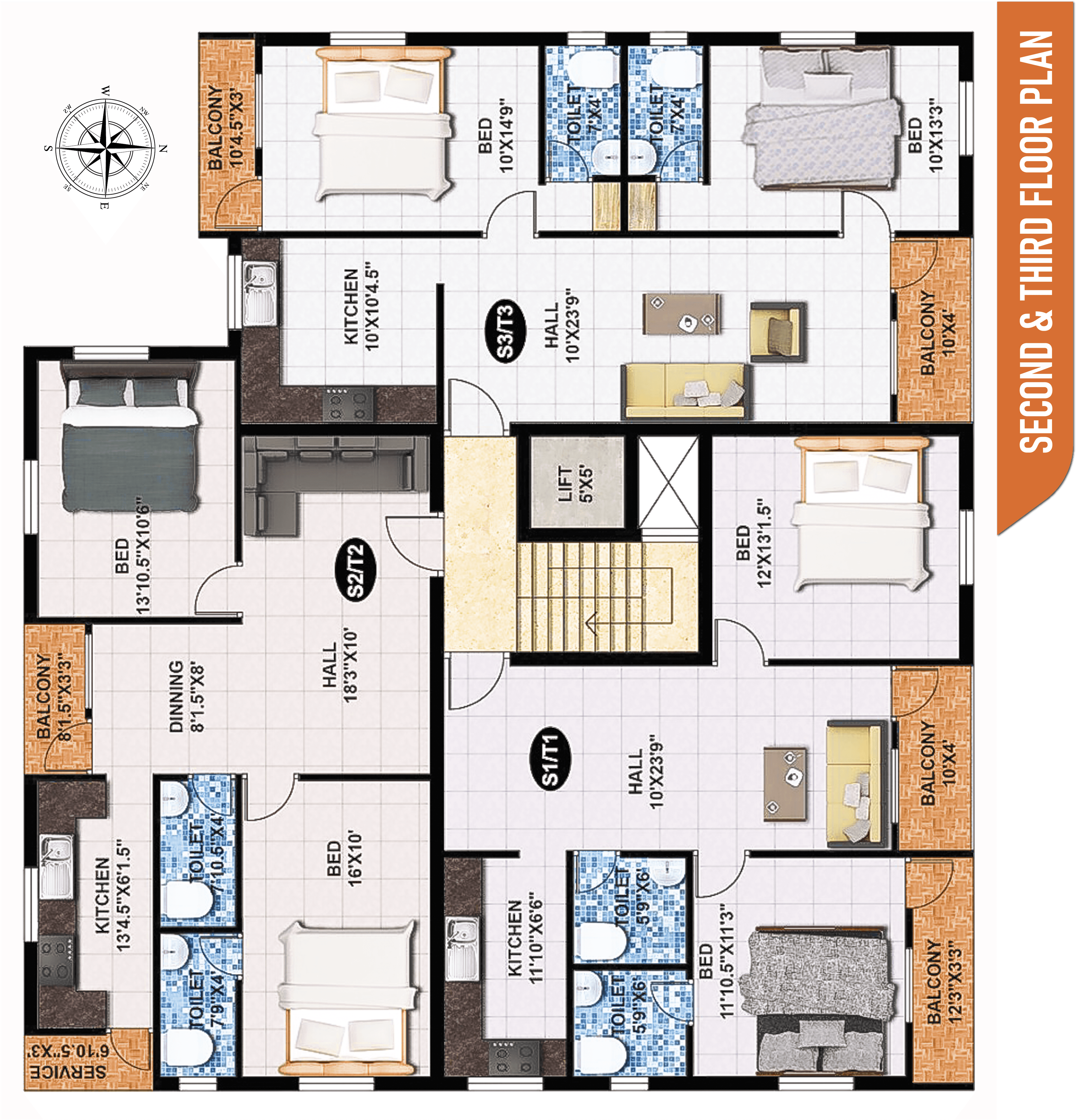 Second & Third Floor Plans